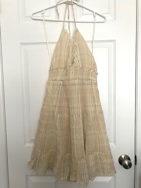 NWT Kimchi Blue Phoebe Cotton Open-Back Halter Knee Length Dress M Yellow